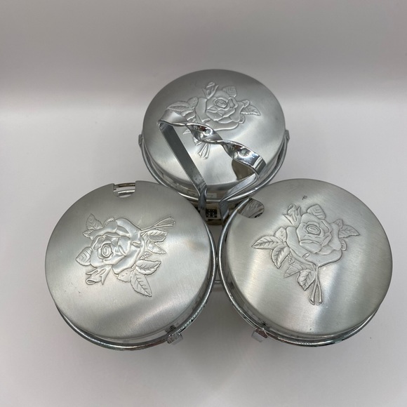 Libby Glass MCM 7pc condiment caddy set. Vintage glass w/ aluminum lids. - Picture 7 of 15